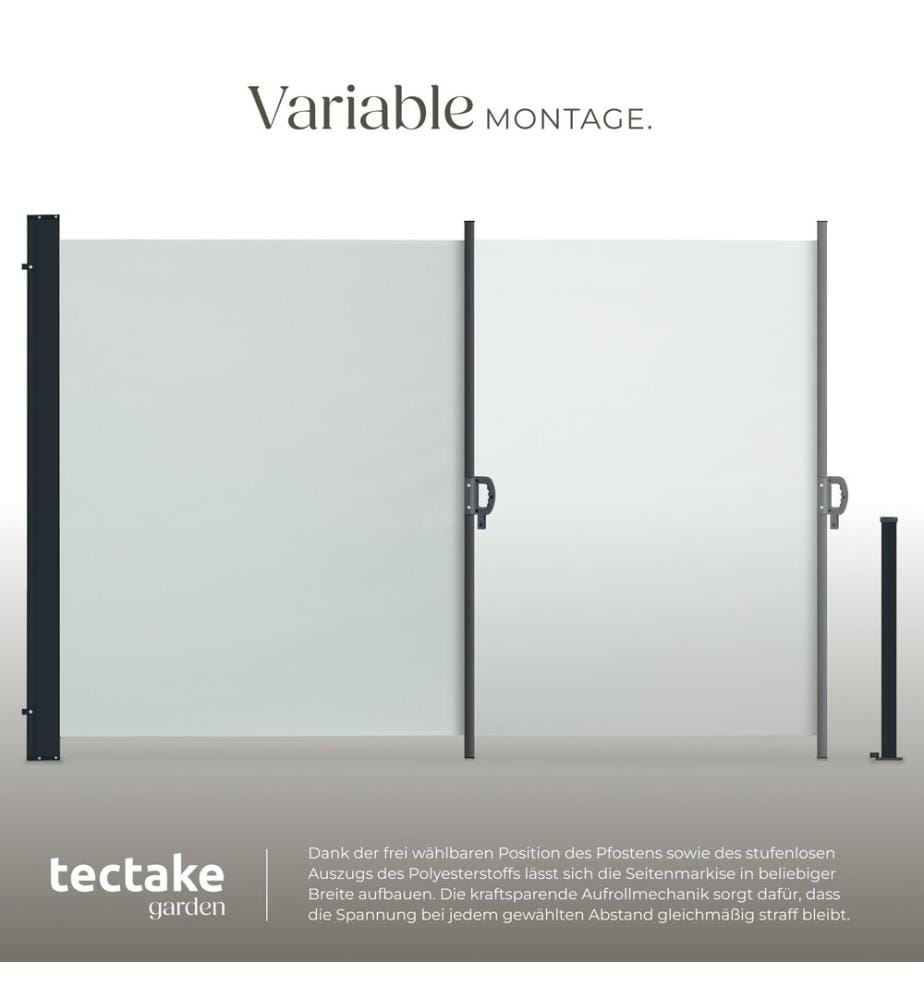Auvent latéral extensible avec mécanisme d'enroulement, opaque - 300 x 180 cm, gris