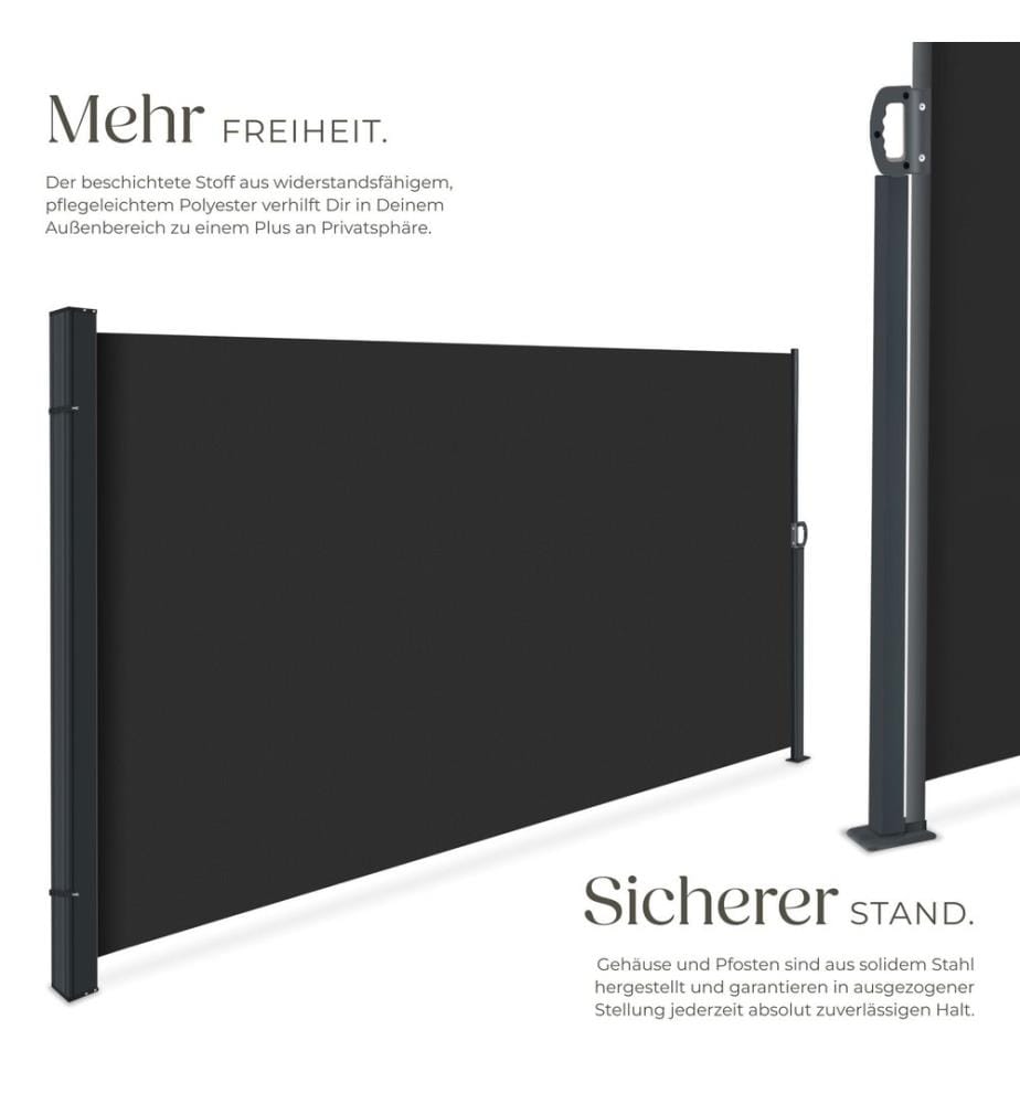 Auvent latéral extensible avec mécanisme d'enroulement, opaque - 300 x 160 cm, noir