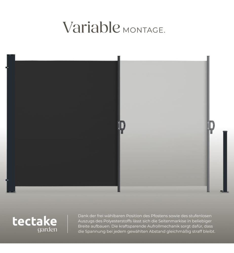 Auvent latéral extensible avec mécanisme d'enroulement, opaque - 300 x 180 cm, noir
