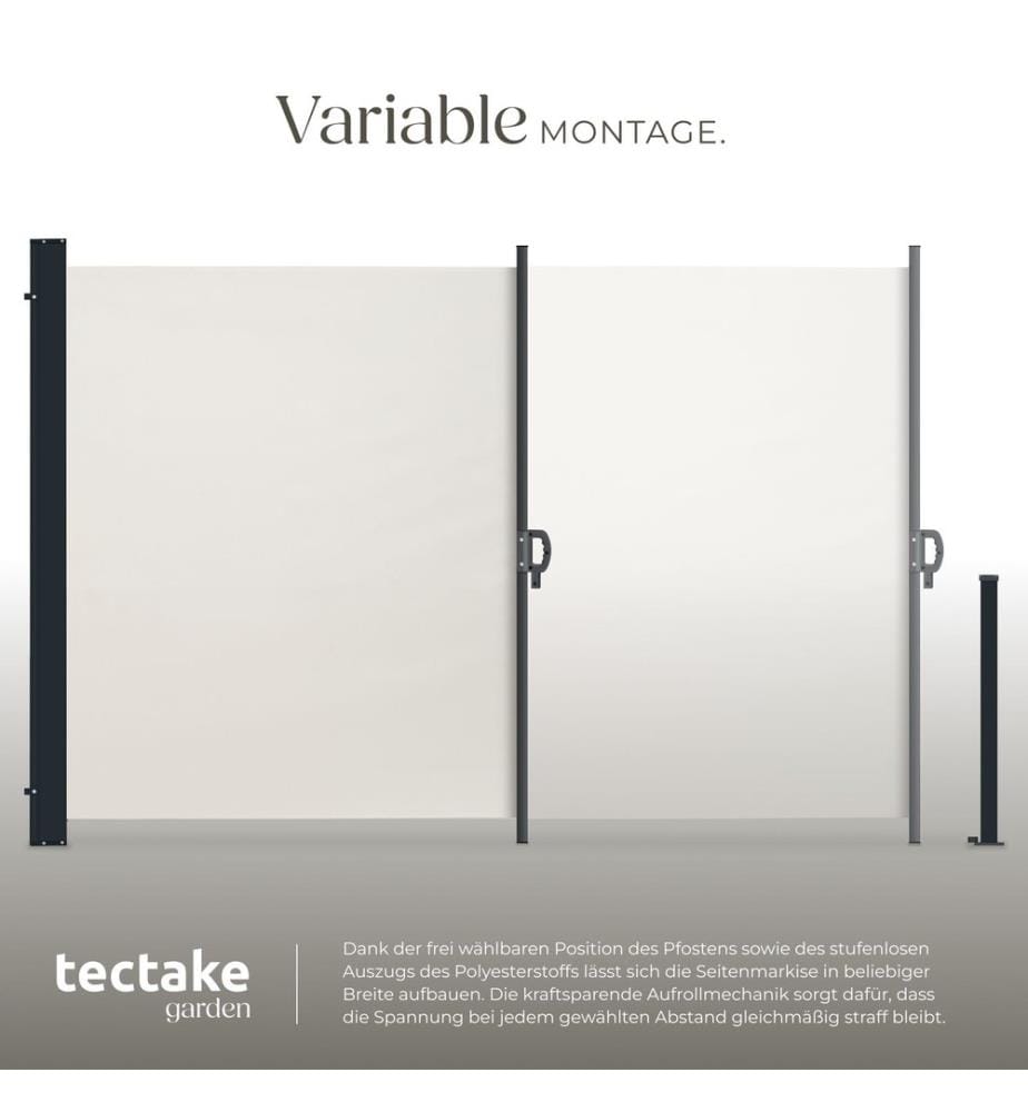 Auvent latéral extensible avec mécanisme d'enroulement, opaque - 300 x 200 cm, beige