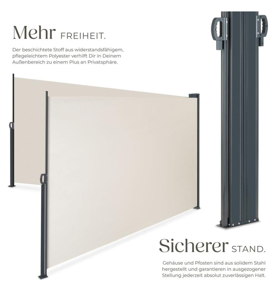 Ausziehbare Doppel-Seitenmarkise mit Aufrollmechanismus - 180 x 600 cm, beige