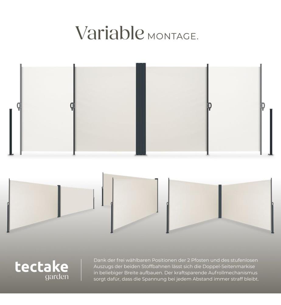 Ausziehbare Doppel-Seitenmarkise mit Aufrollmechanismus - 200 x 600 cm, beige