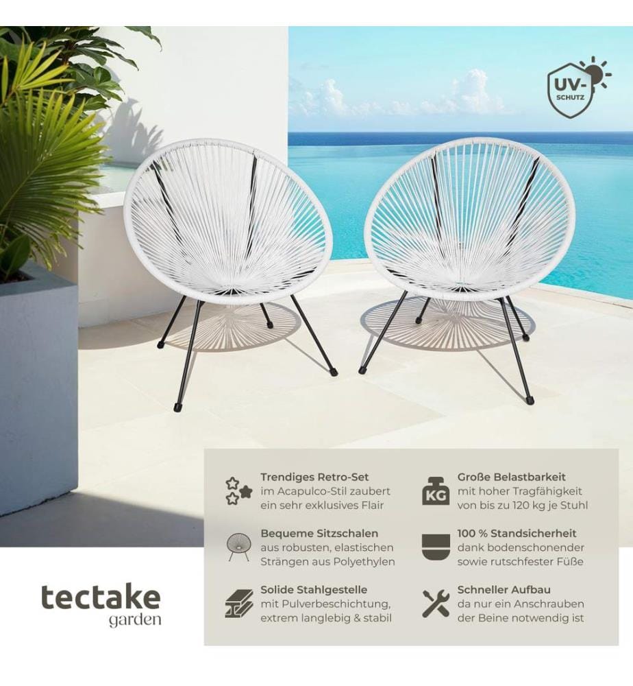 Lot de 2 chaises de jardin Santana - blanc