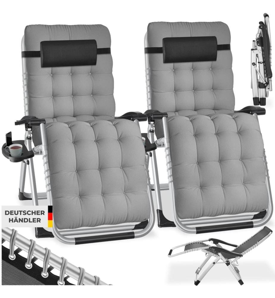 Chaise longue pliable CLOUD réglable en continu - gris clair, Lot de 2