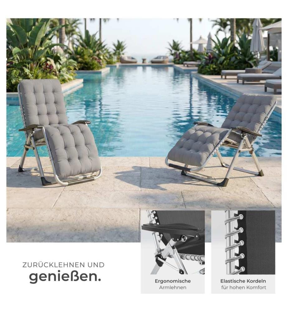Chaise longue pliable CLOUD réglable en continu - gris clair, Lot de 2