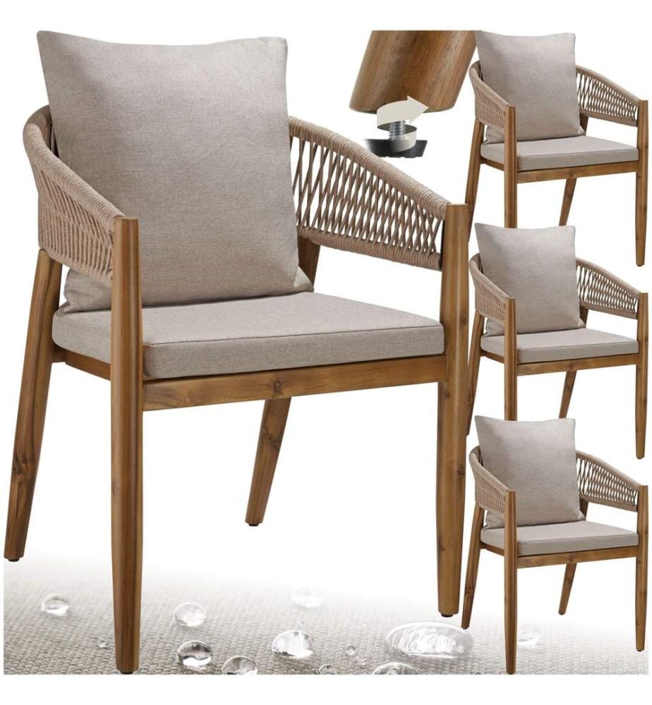 Chaise de jardin MANACOR au design corde - sable, Lot de 4
