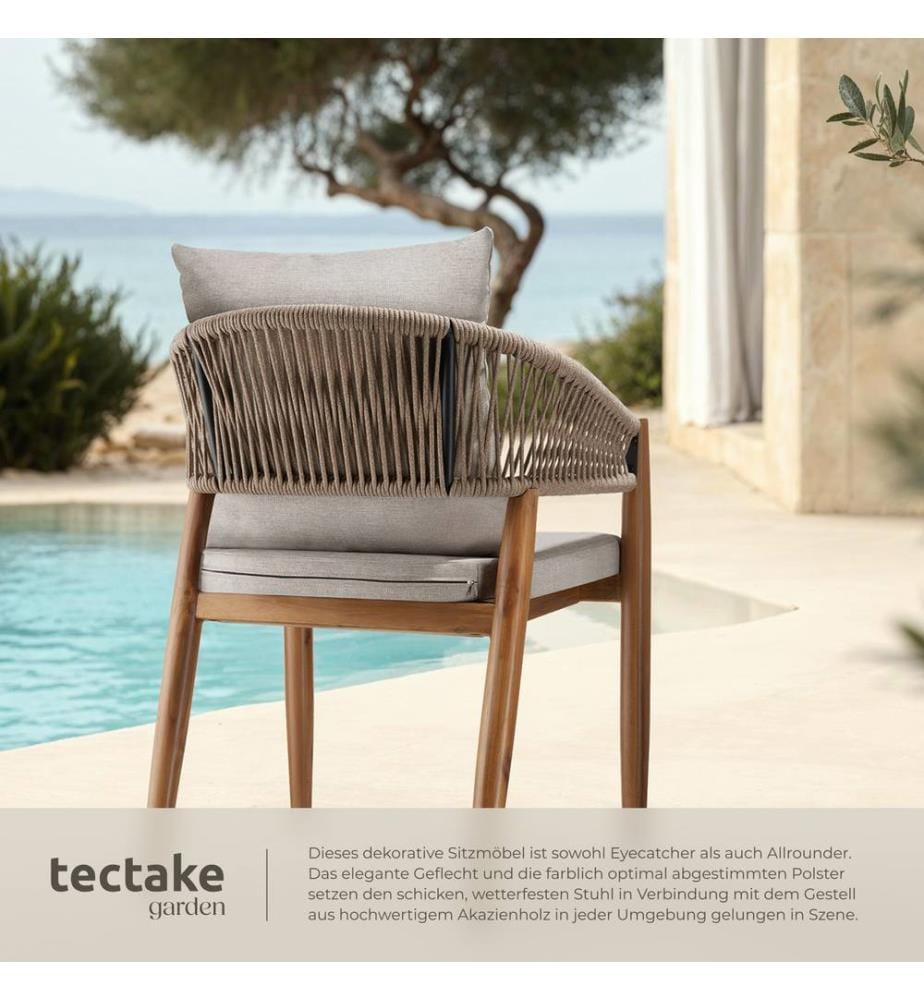 Chaise de jardin MANACOR au design corde - sable, Lot de 4