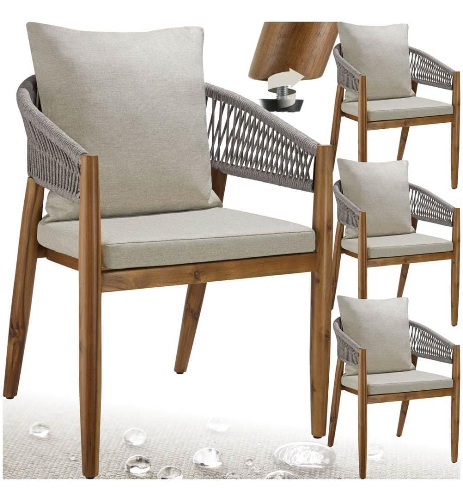 Chaise de jardin MANACOR au design corde - grège, Lot de 4