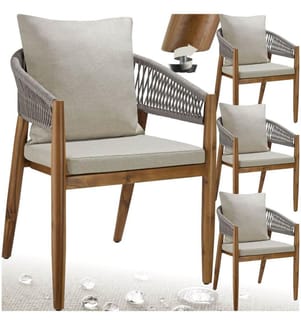 Chaise de jardin MANACOR au design corde - grège, Lot de 4