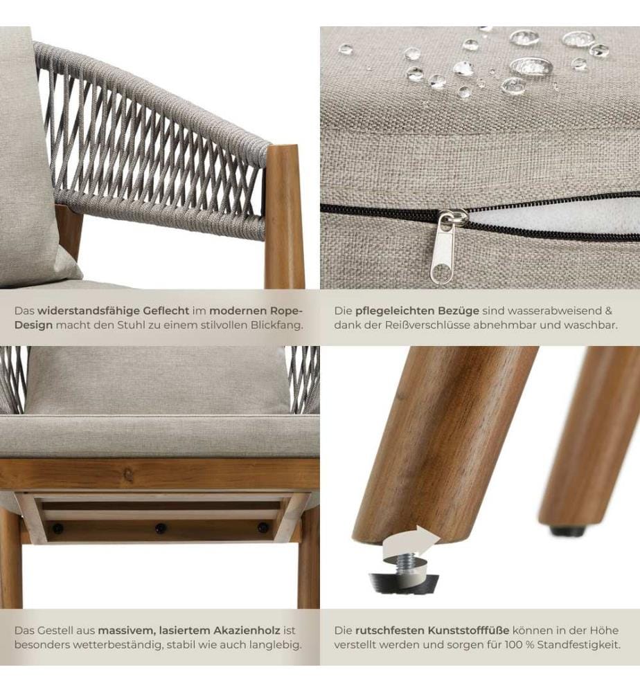Chaise de jardin MANACOR au design corde - grège, Lot de 4