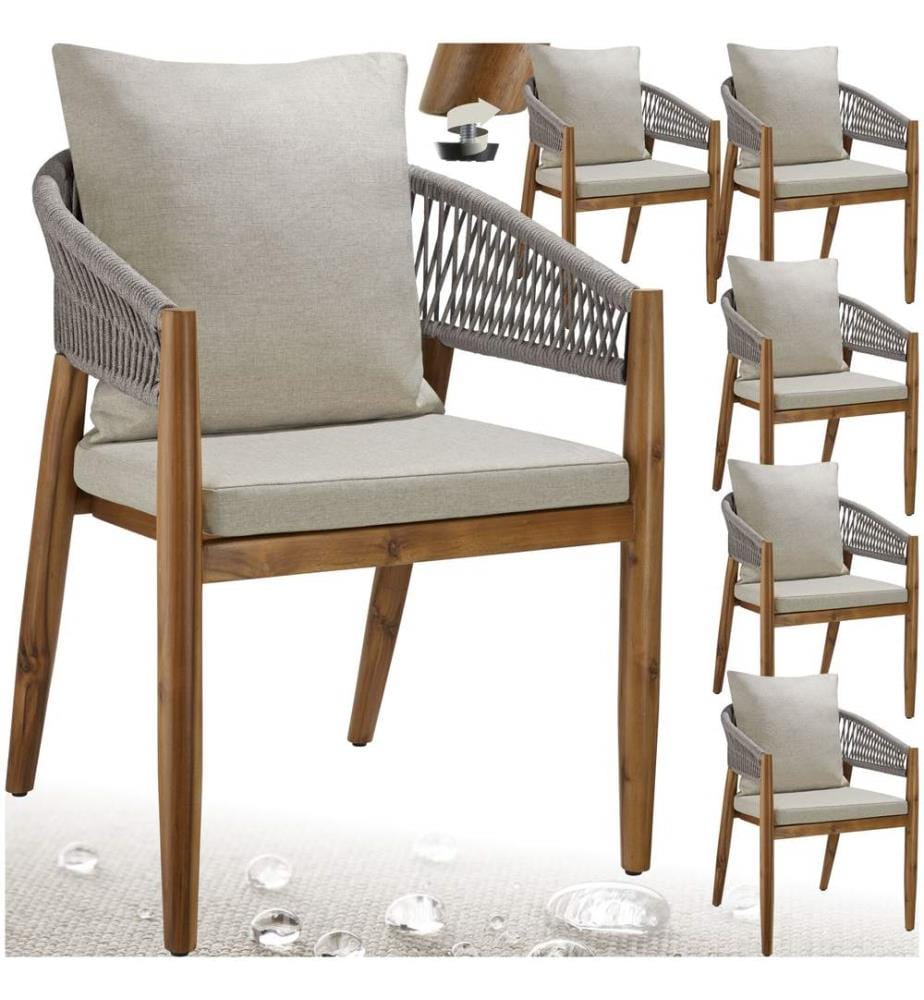 Chaise de jardin MANACOR au design corde - grège, Lot de 6