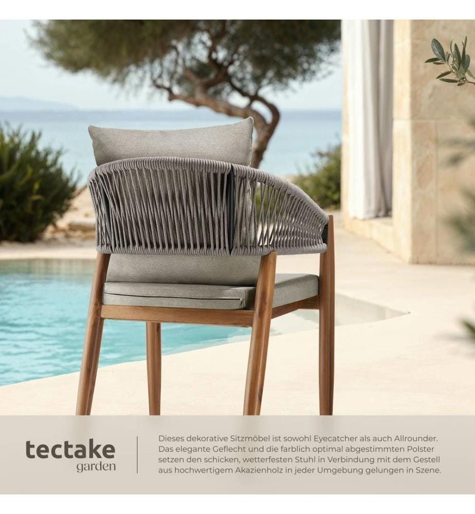 Chaise de jardin MANACOR au design corde - grège, Lot de 6