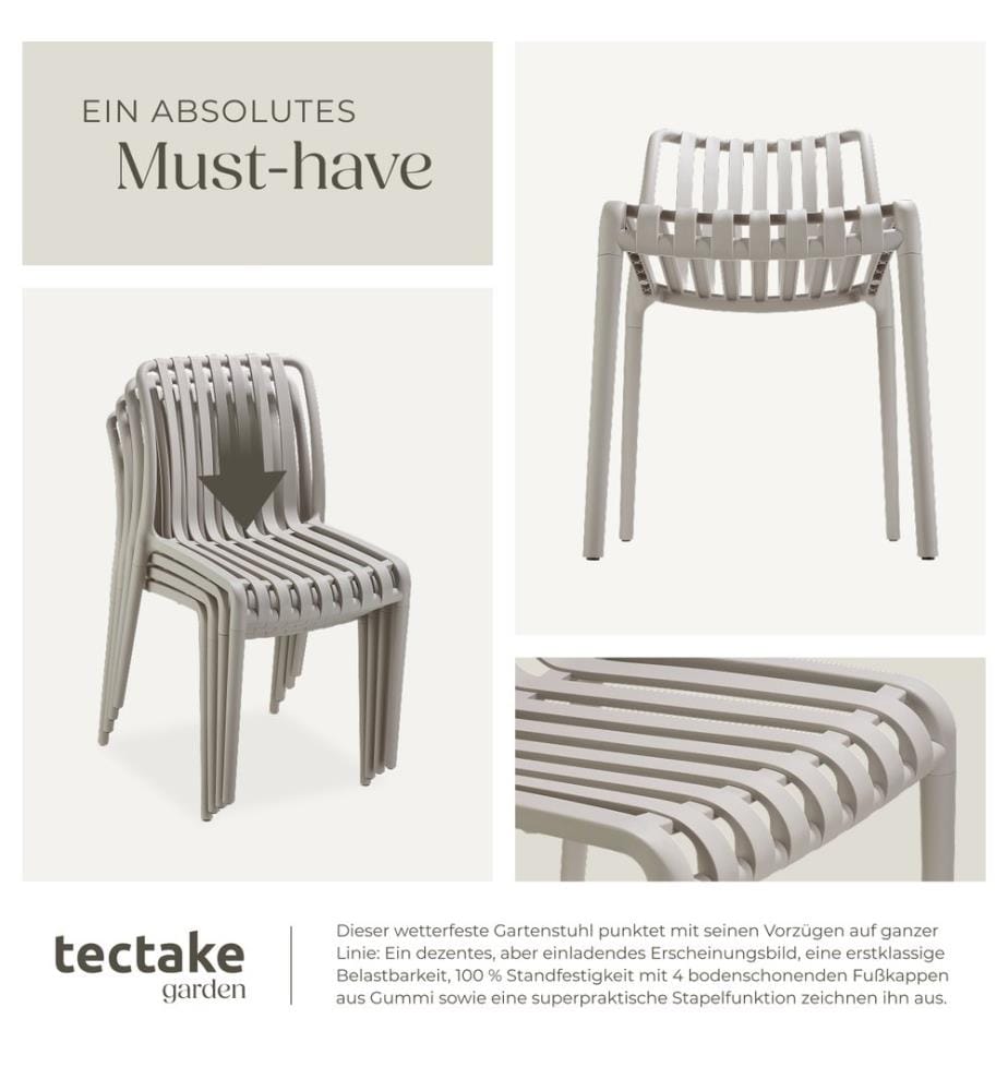 Chaises de jardin ALCUDIA résistantes aux intempéries et empilables - taupe, Lot de 6