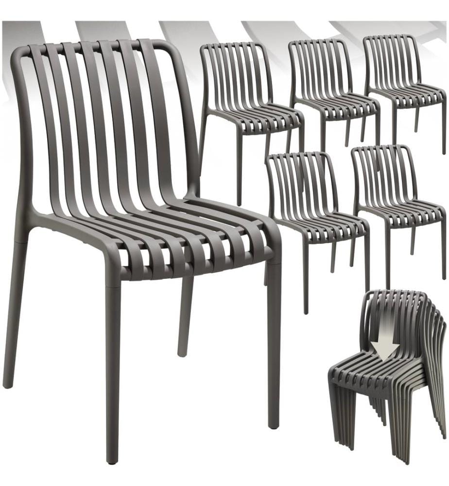 Chaises de jardin ALCUDIA résistantes aux intempéries et empilables - gris anthracite, Lot de 6