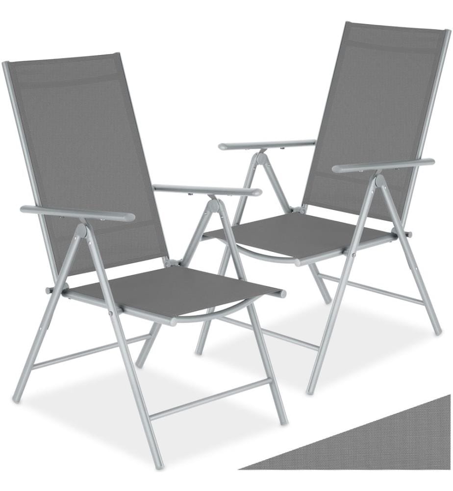 Chaises de jardin pliantes avec dossier réglable, en tissu maillé - argent, Lot de 2
