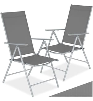 Chaises de jardin pliantes avec dossier réglable, en tissu maillé - argent, Lot de 2