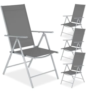 Chaises de jardin pliantes avec dossier réglable, en tissu maillé - argent, Lot de 4