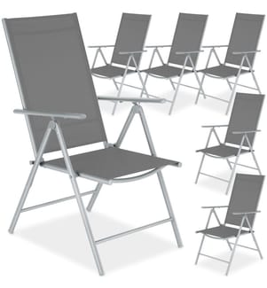 Chaises de jardin pliantes avec dossier réglable, en tissu maillé - argent, Lot de 6