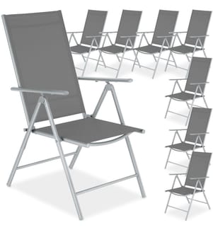 Chaises de jardin pliantes avec dossier réglable, en tissu maillé - argent, Lot de 8