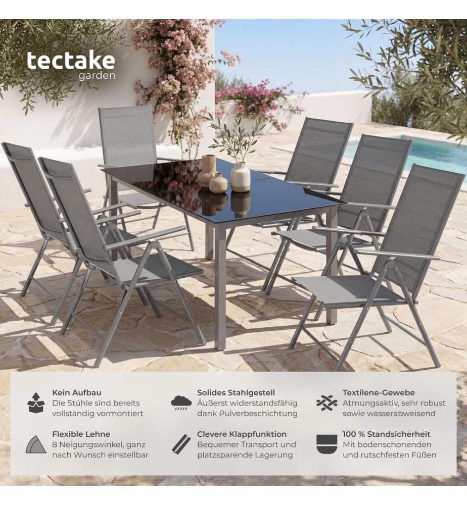 Chaises de jardin pliantes avec dossier réglable, en tissu maillé - gris anthracite, Lot de 4