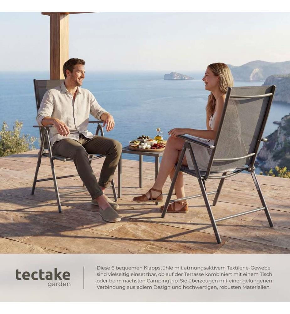 Chaises de jardin pliantes avec dossier réglable, en tissu maillé - gris anthracite, Lot de 6