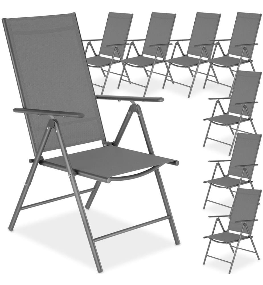 Chaises de jardin pliantes avec dossier réglable, en tissu maillé - gris anthracite, Lot de 8