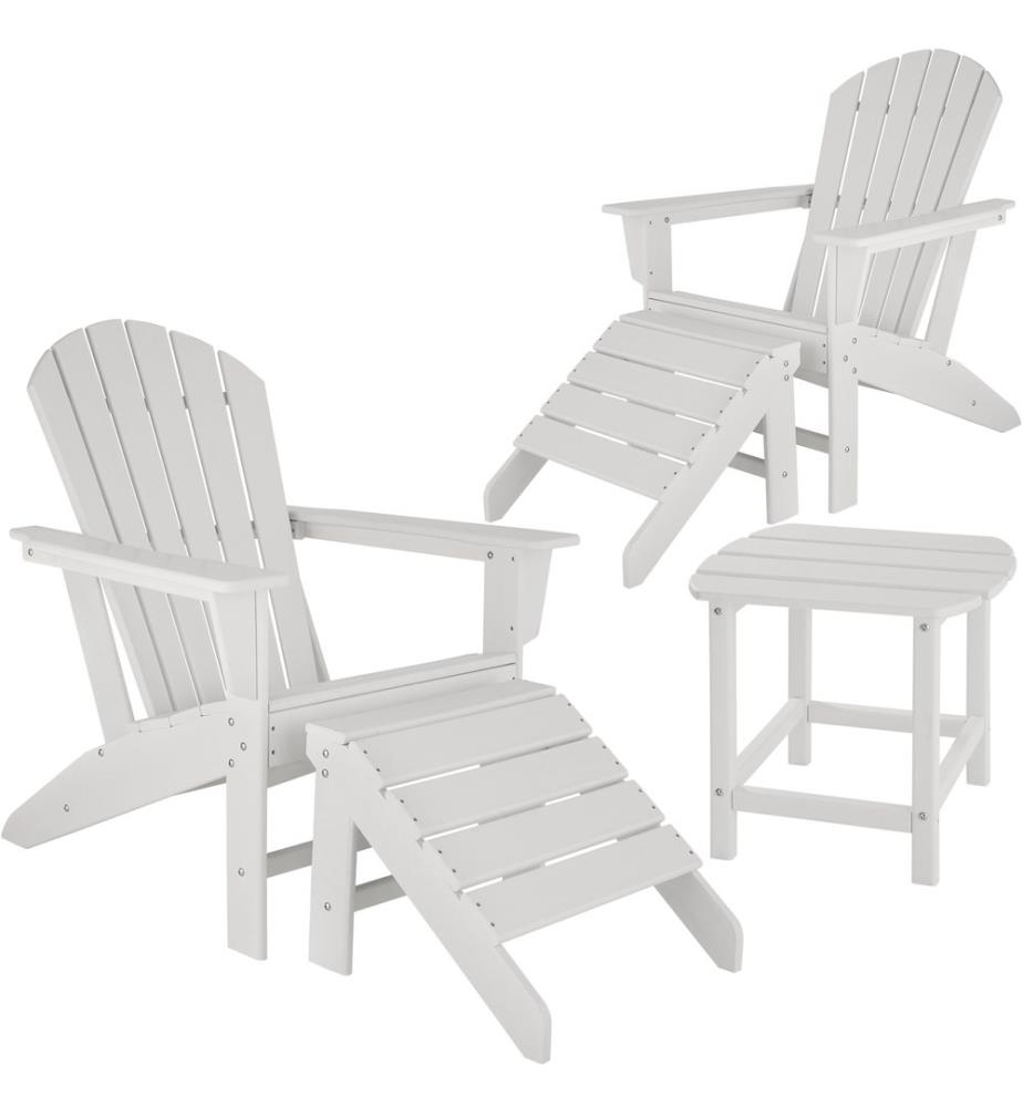 Lot de 2 chaises de jardin avec 2 repose-pieds et table - blancblanc