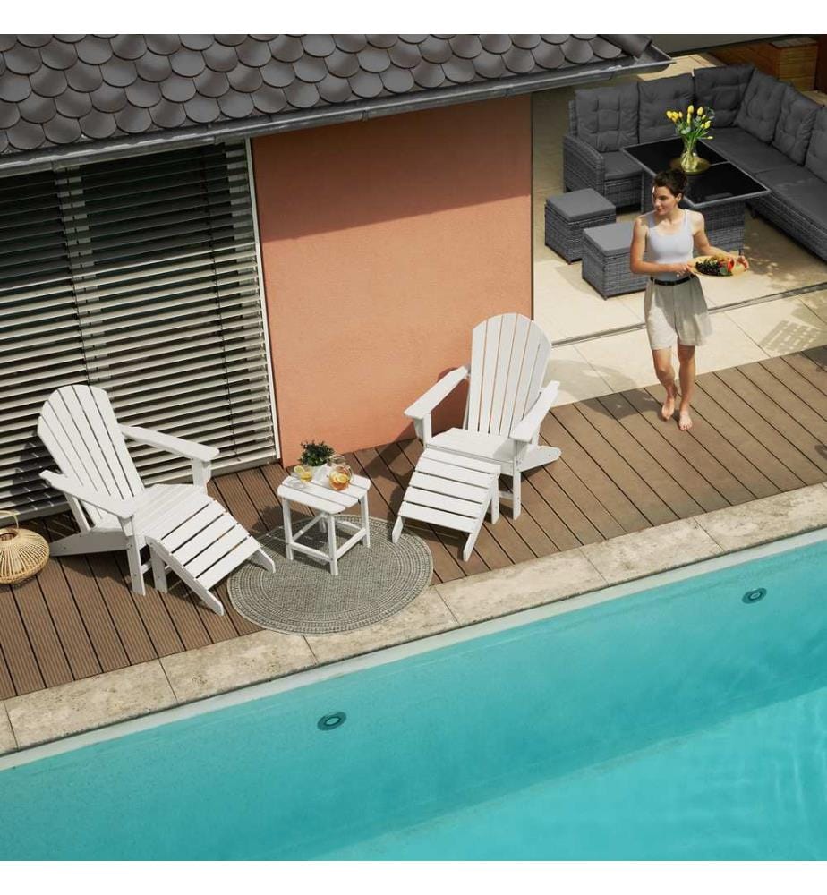 Lot de 2 chaises de jardin avec 2 repose-pieds et table - blancblanc