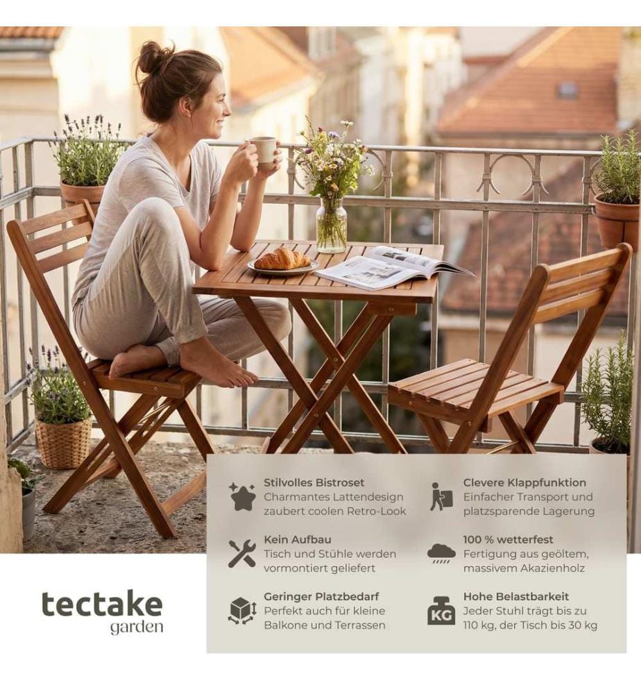 Ensemble de bistrot Sóller, pliable, pour 2 personnes, résistant aux intempéries - marron
