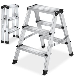 Escabeau double face en aluminium, pliable, antidérapant - 2 x 3 étages