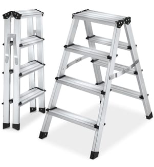 Escabeau double face en aluminium, pliable, antidérapant - 2 x 4 étages