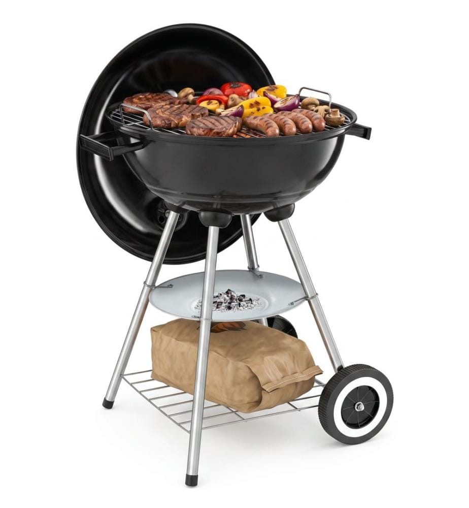 Barbecue sphérique à 2 roues, Ø 41,5 cm, cendrier amovible - noirgris
