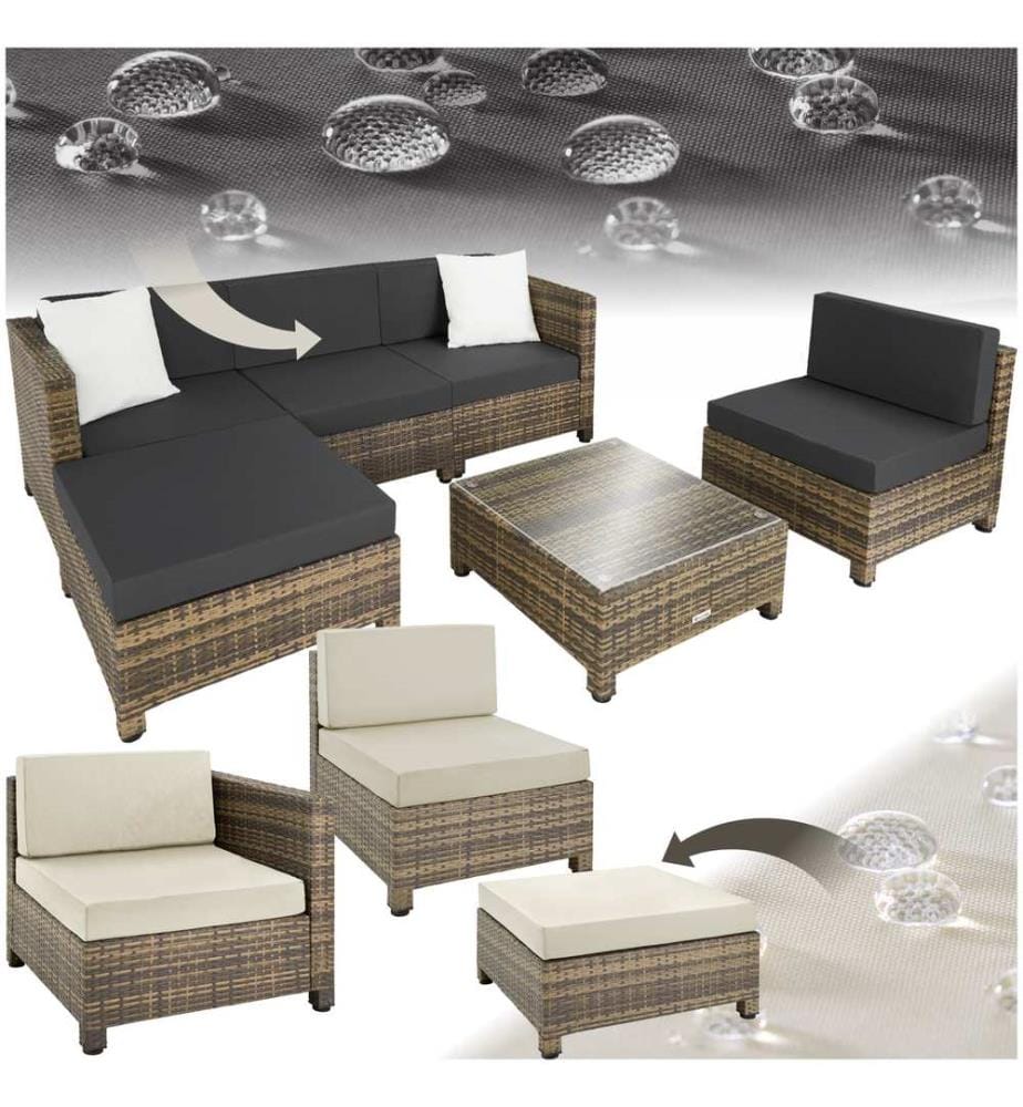 Salon en rotin avec structure en aluminium, housses incluses en 2 couleurs - marron naturel