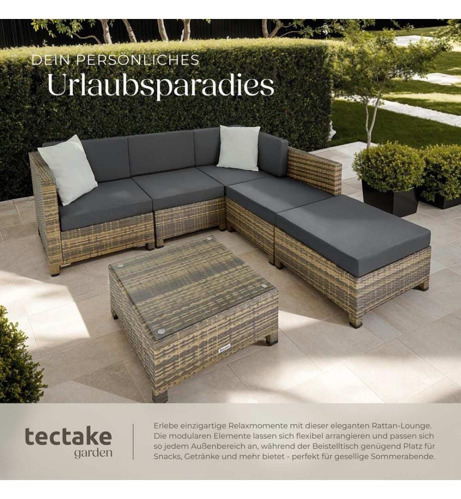 Salon en rotin avec structure en aluminium, housses incluses en 2 couleurs - marron naturel