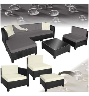 Salon en rotin avec structure en aluminium, housses incluses en 2 couleurs - noir
