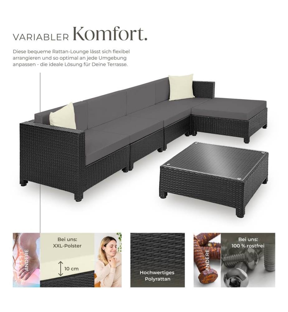 Salon en rotin avec structure en aluminium, housses incluses en 2 couleurs - noir