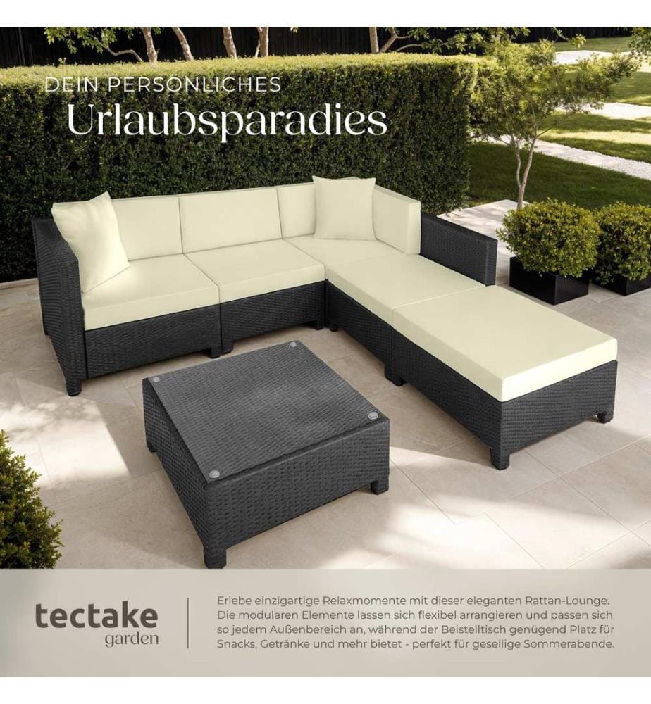 Salon en rotin avec structure en aluminium, housses incluses en 2 couleurs - noir