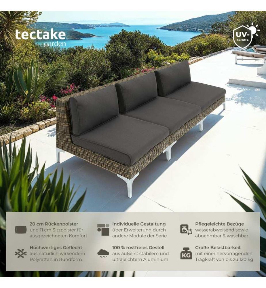 Ensemble de table modulaire Rattans Villanova, partie centrale en aluminium - gris anthracite chiné