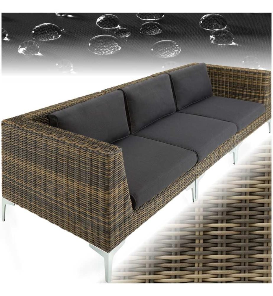 Ensemble modulaire en rotin Villanova Aluminium, ensemble de 2 canapés 3 places - gris anthracite chiné