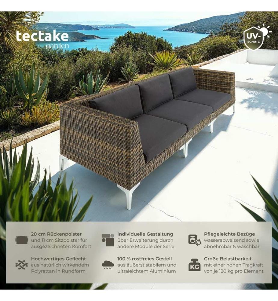 Ensemble modulaire en rotin Villanova Aluminium, ensemble de 2 canapés 3 places - gris anthracite chiné