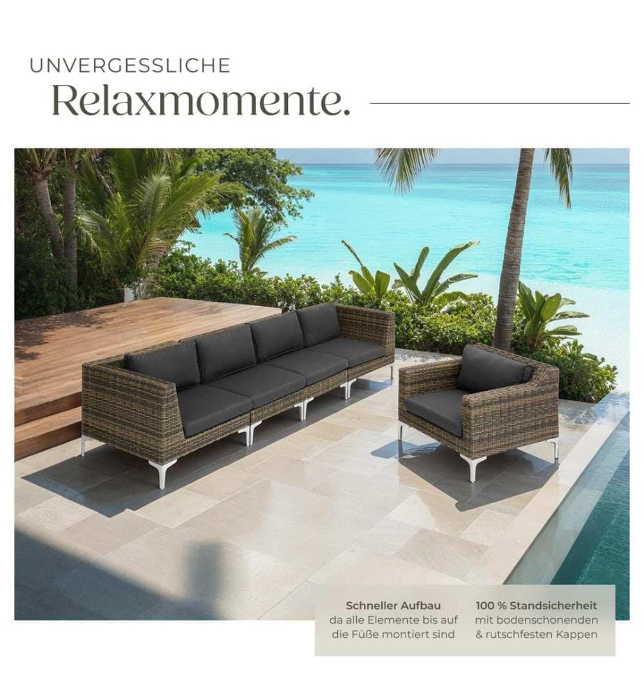 Ensemble modulaire en rotin Villanova Aluminium, ensemble de 2 canapés 3 places - gris anthracite chiné