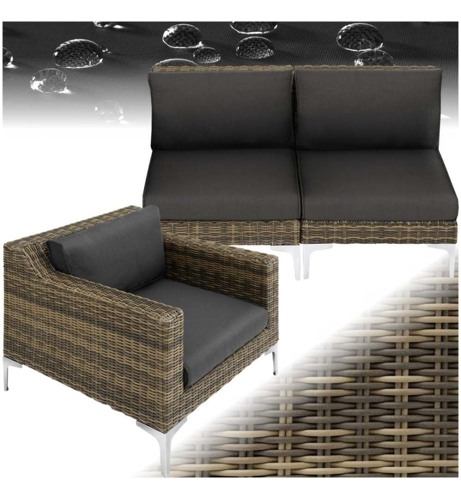 Ensemble modulaire en rotin Villanova Aluminium, lot de 3 canapés 2 places - gris anthracite chiné