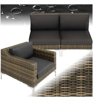 Ensemble modulaire en rotin Villanova Aluminium, lot de 3 canapés 2 places - gris anthracite chiné