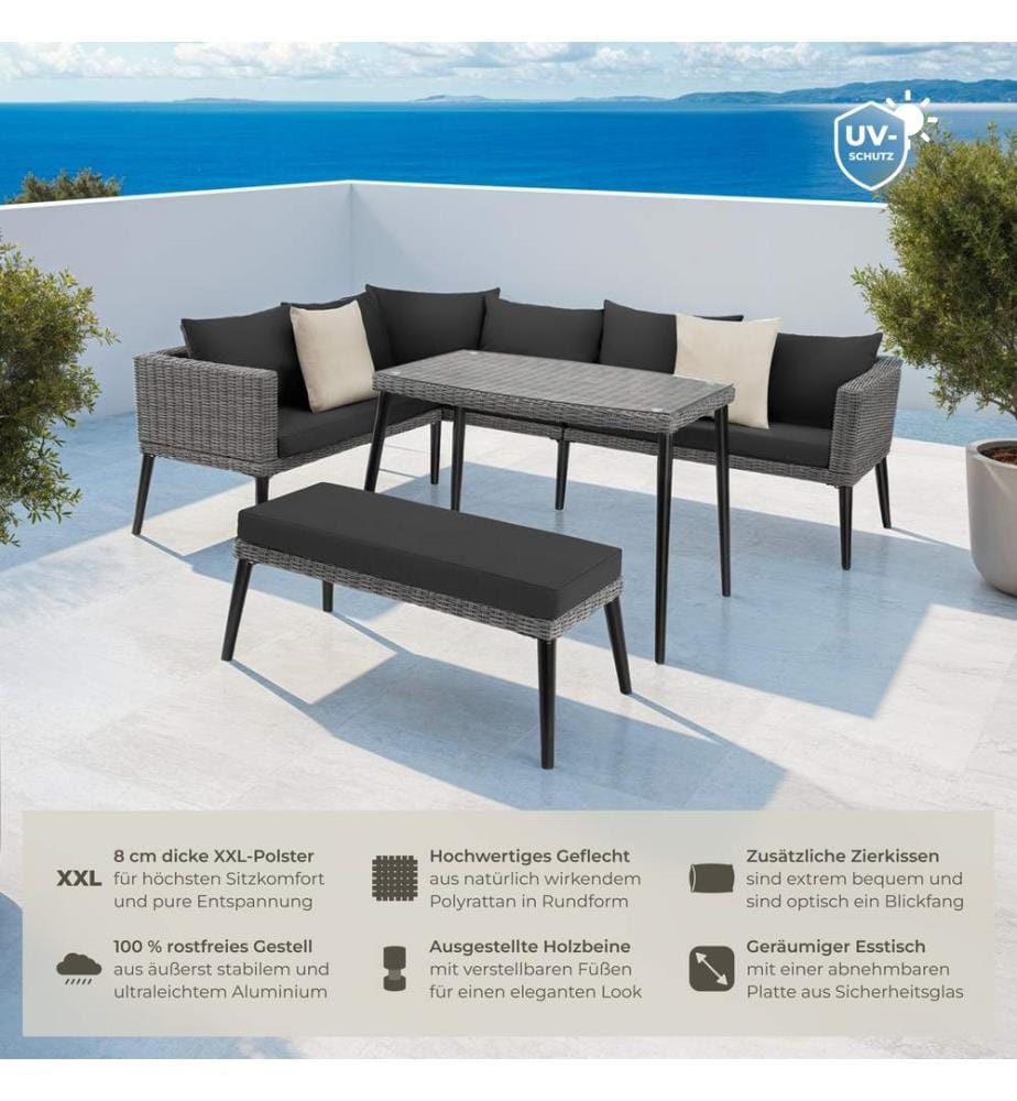 Salon en rotin avec structure en aluminium Pula - gris