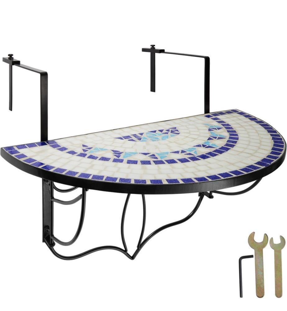 Table de balcon rabattable 75 x 65 x 62 cm - blancbleu