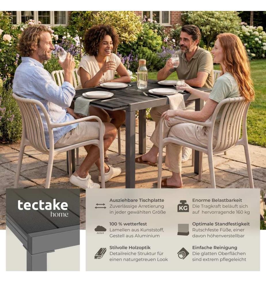 Table de jardin INCA en aluminium, extensible, aspect bois - noir