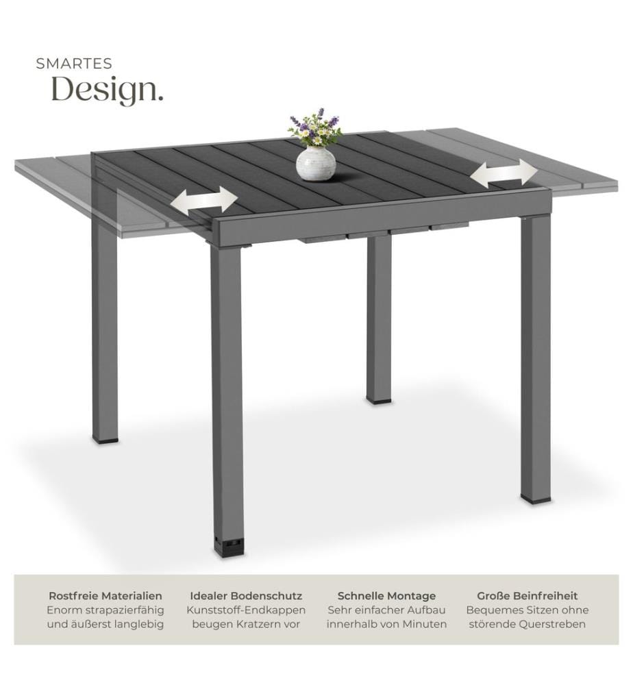 Table de jardin INCA en aluminium, extensible, aspect bois - noir