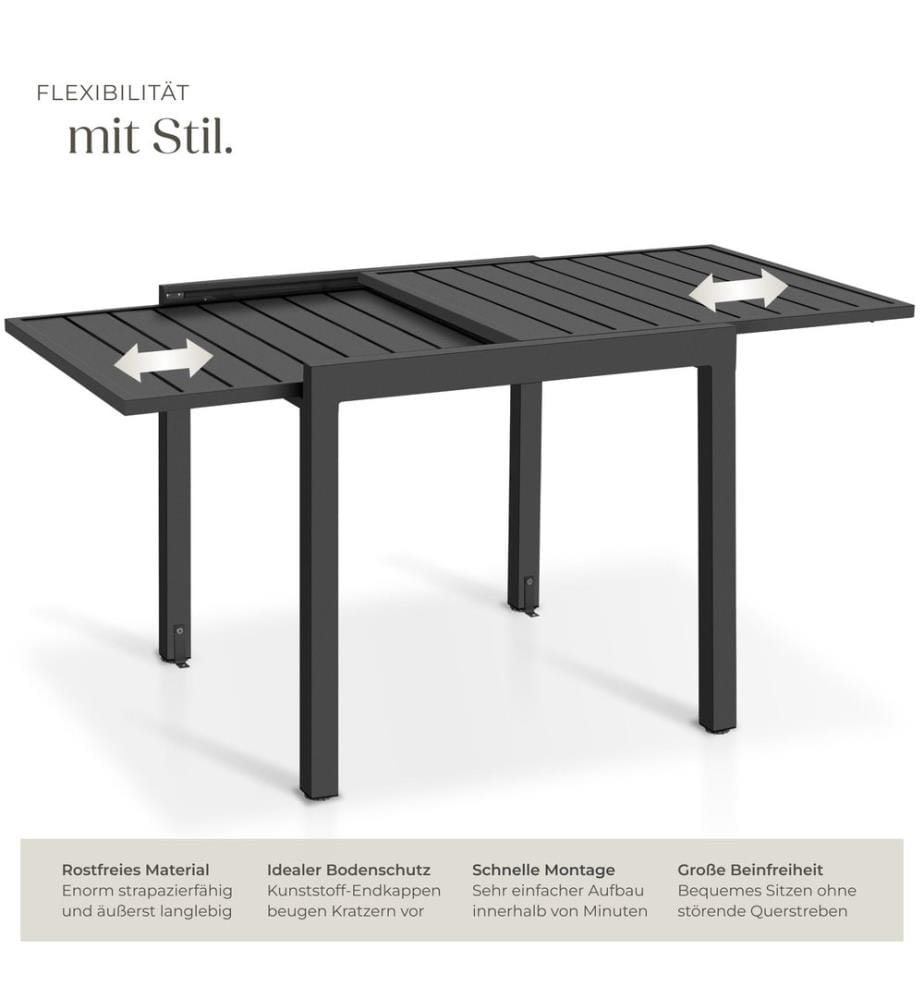 Table de jardin en aluminium Campos, extensible, réglable en hauteur - 70 x 70 140 cm