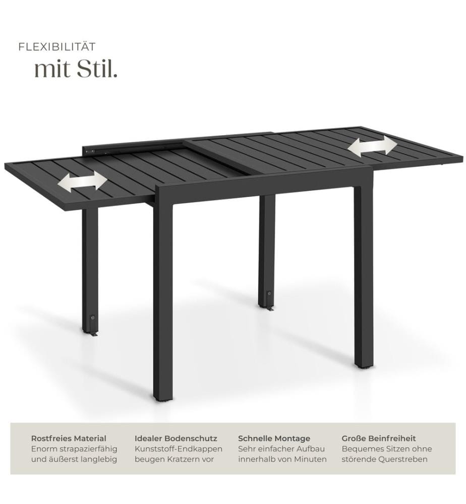 Table de jardin en aluminium Campos, extensible, réglable en hauteur - 80 x 80 160 cm