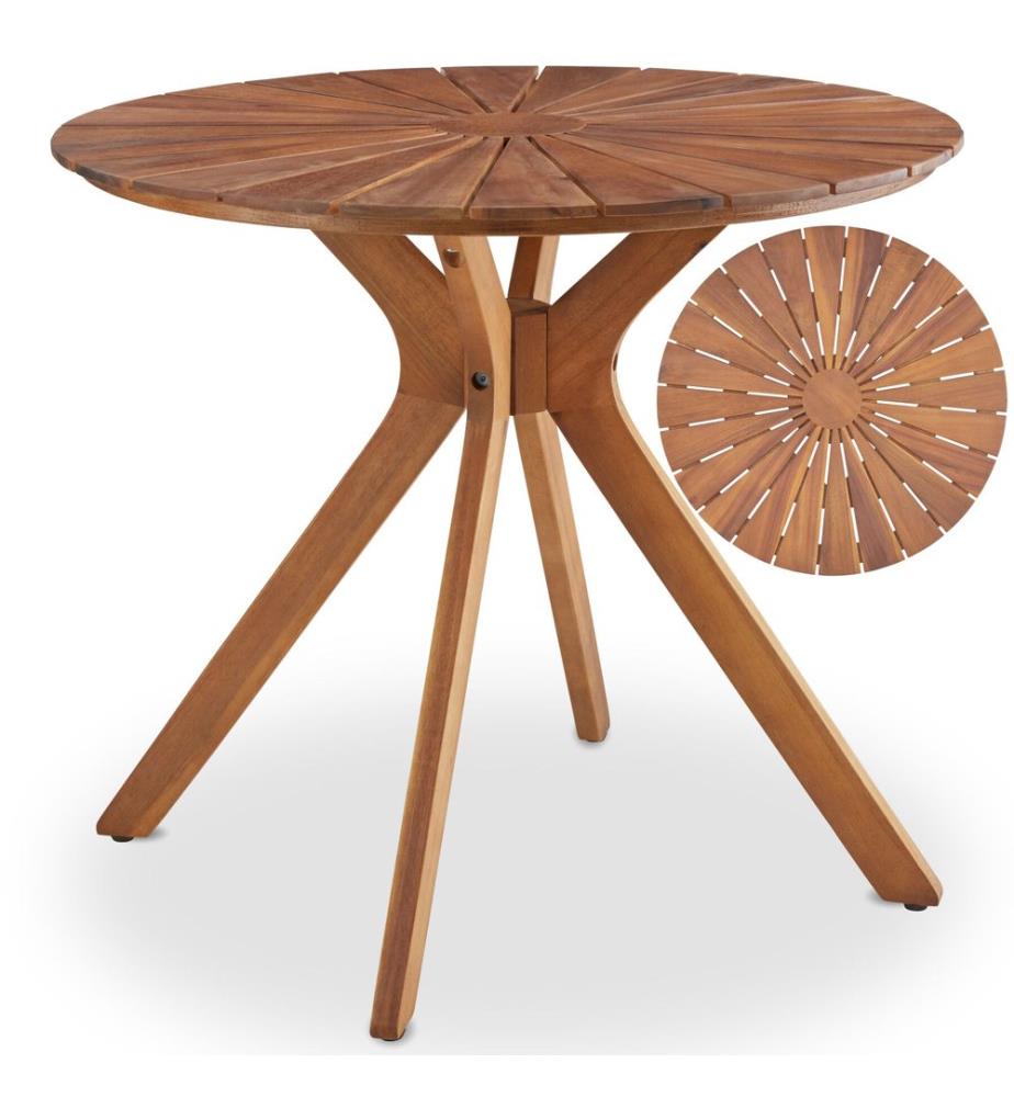 Table de jardin Pollensa, ronde, résistante aux intempéries, en bois d'acacia massif - marron